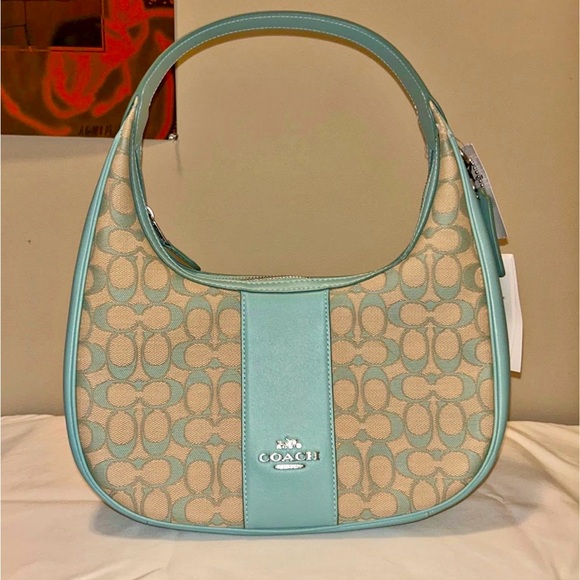 Coach Handbags - Coach 🐬Beautiful Brand New Bag 🐬Aqua and Beige Signature Shoulder Bag